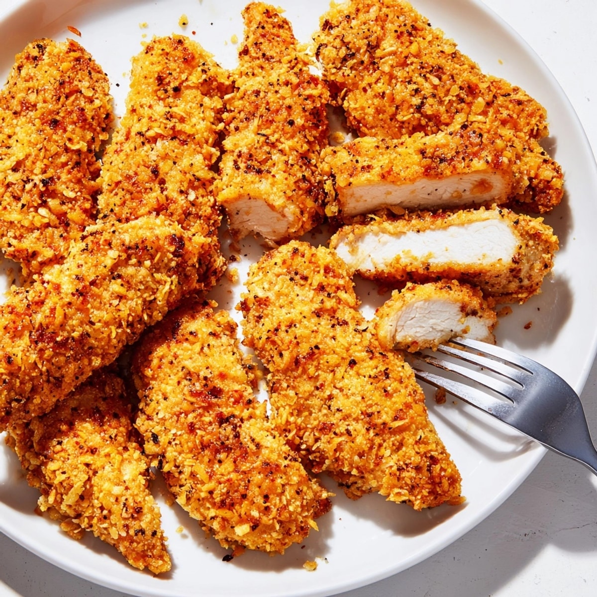 Crispy Baked Chicken Tenders arranged on a baking sheet, golden and ready to serve.