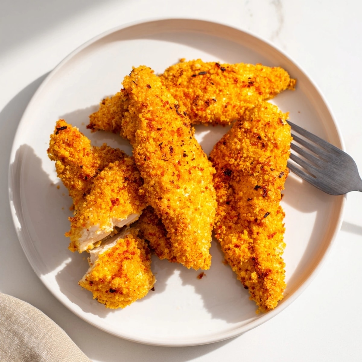 Close-up shot of Crispy Baked Chicken Tenders fresh from the oven, perfect for a family meal.