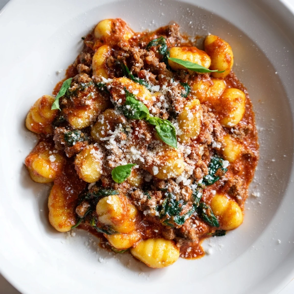 Plump gnocchi swimming in a rich tomato-cream sauce with savory Italian sausage; a delicious Creamy Tomato and Sausage Gnocchi.