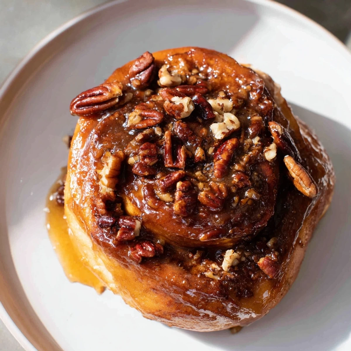 Golden-brown Pecan and Honey Sticky Buns, invitingly glistening with a rich caramel glaze.