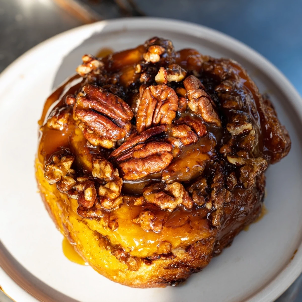Warm, soft Pecan and Honey Sticky Buns with sticky caramel, perfect for a cozy breakfast treat.