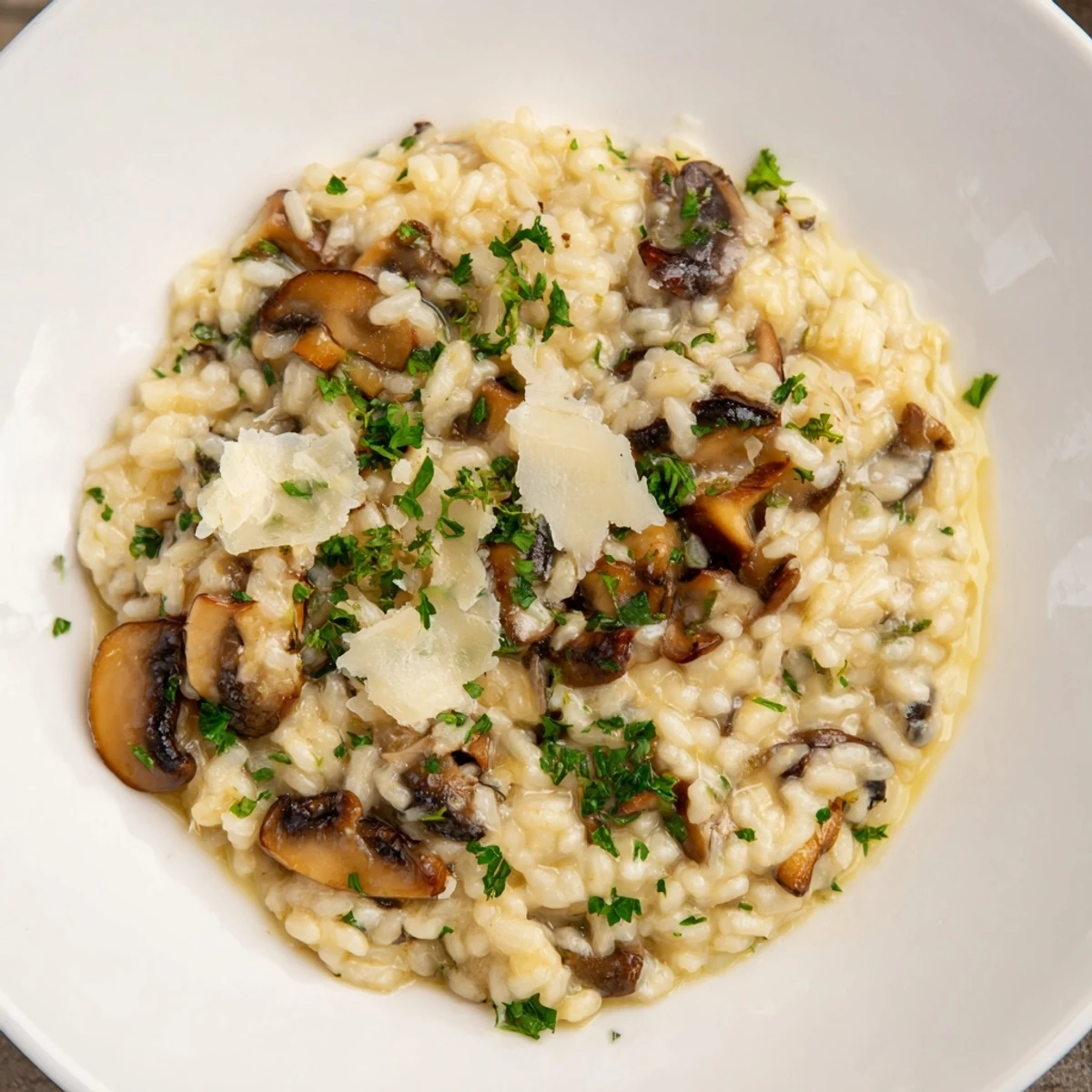 Stove-Top Creamy Risotto: A steaming bowl of creamy risotto with visible Parmesan cheese and fresh parsley.