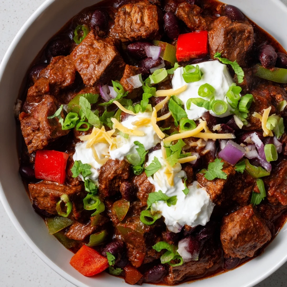 This hearty Winter Warming Chili con Carne shows tender beef and beans, perfect for a chilly evening meal.
