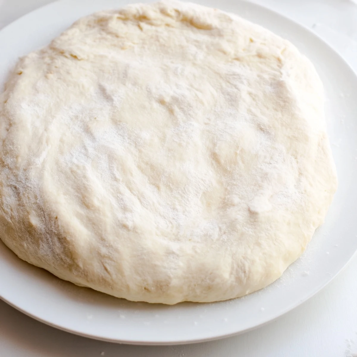 A close-up of soft Homemade Pizza Dough, showing its airy texture and perfect development after rising.