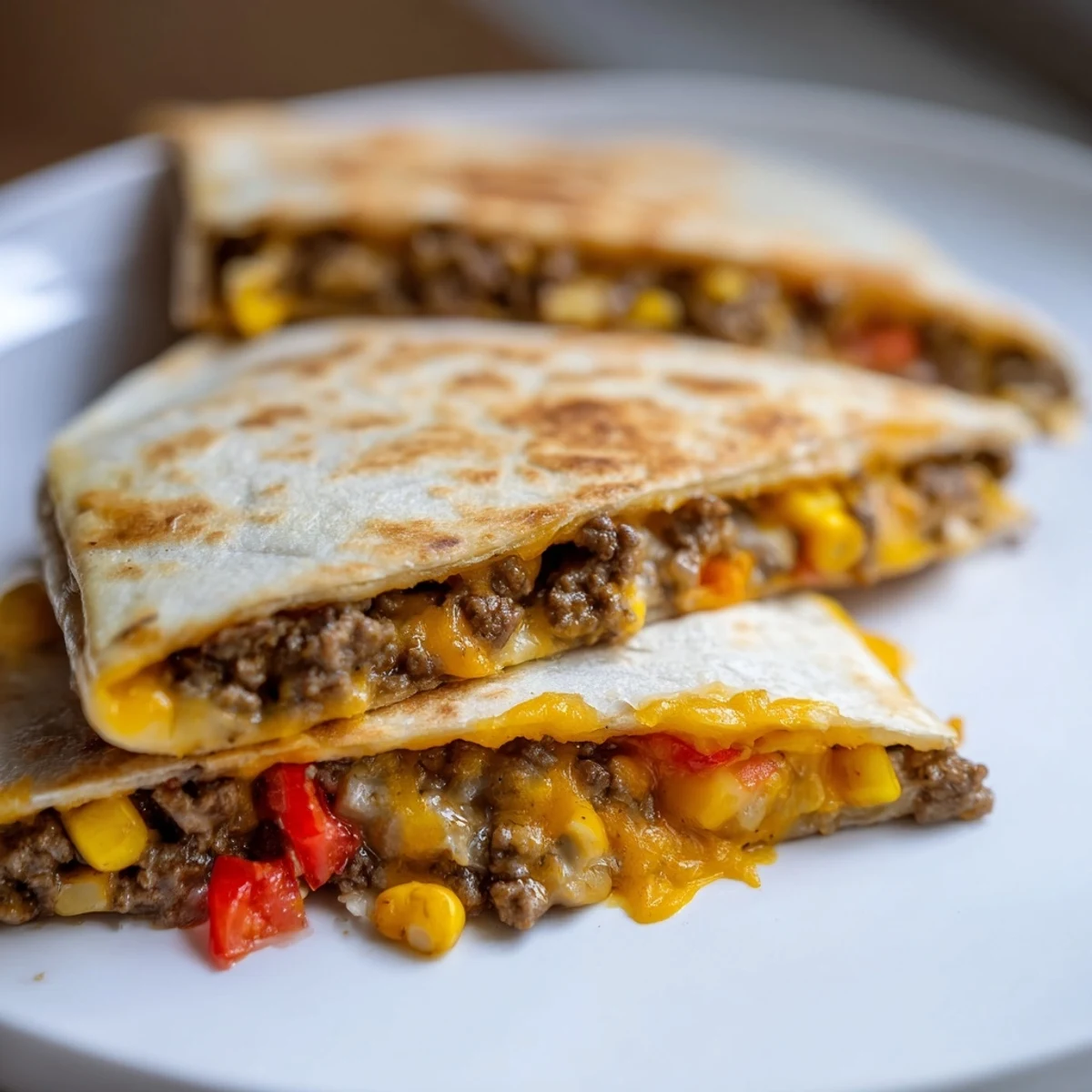 Golden, crispy Sheet Pan Quesadillas filled with melty cheese and flavorful seasoned beef, ready to eat.