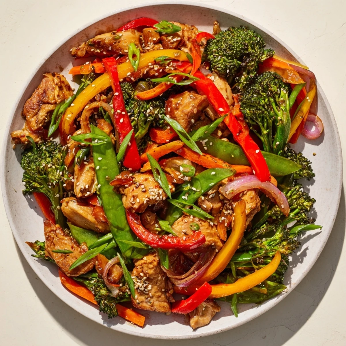 Enjoy the easy prep of this Sheet Pan Chicken Stir-Fry, a flavorful, quick weeknight dinner option.