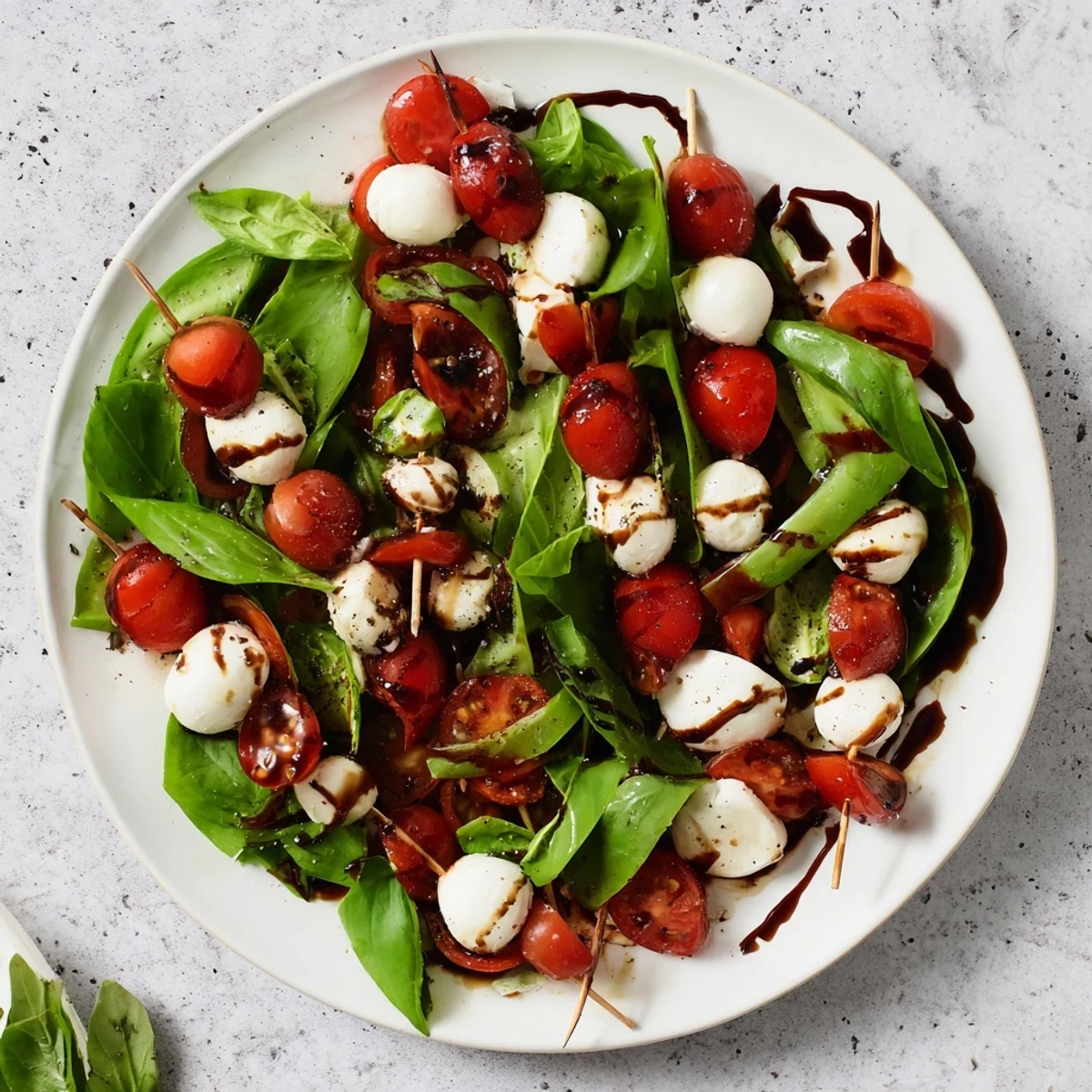 Imagine colorful Fresh Caprese Salad Skewers arranged on a platter, ready for your party guests to enjoy.