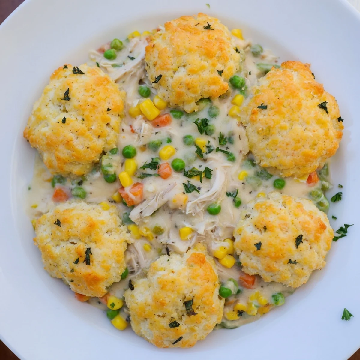 Chicken Cobbler with Red Lobster Mix, a bubbly casserole with golden biscuit topping and savory filling.