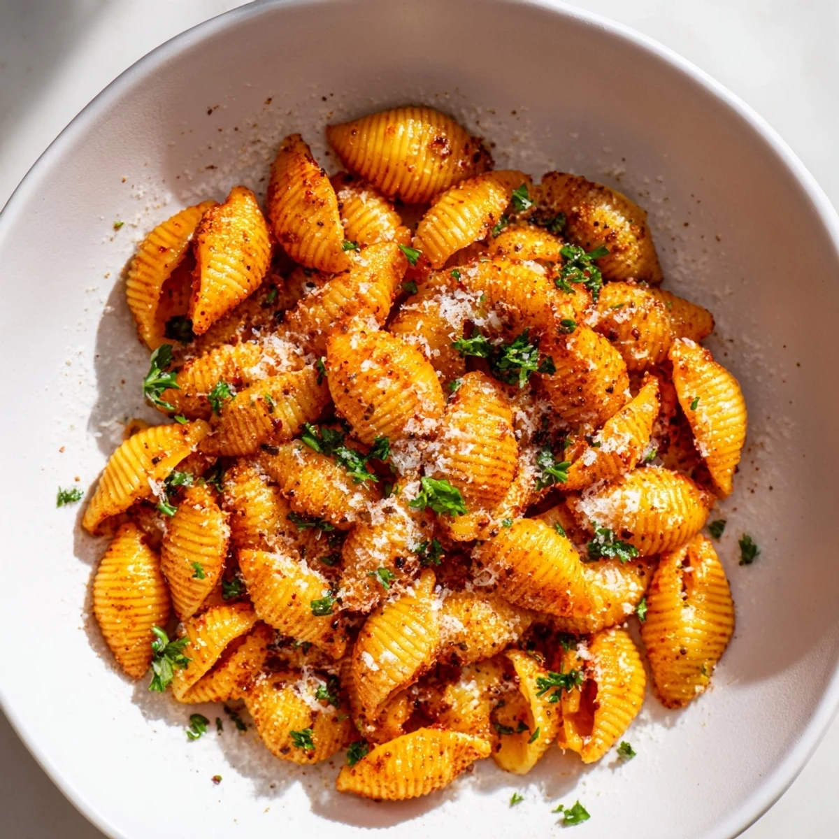 Crispy golden Air Fryer Pasta Gnocchi, ready to eat with a sprinkle of fresh parsley and Parmesan.