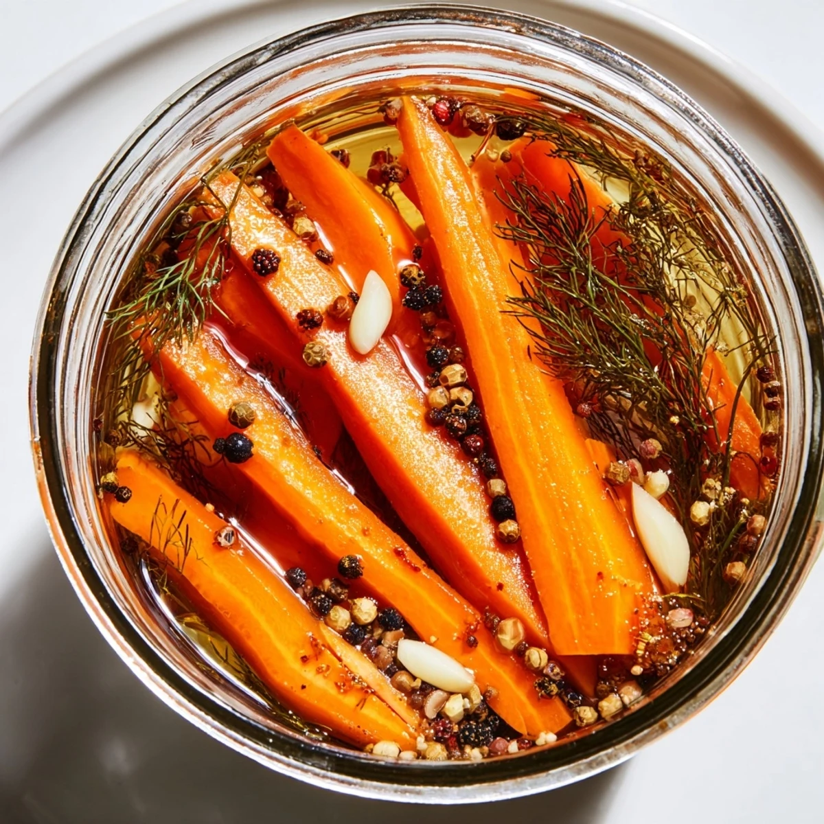 A close-up shot of crunchy Quick Pickled Carrot Spears, perfectly chilled and ready to enjoy.