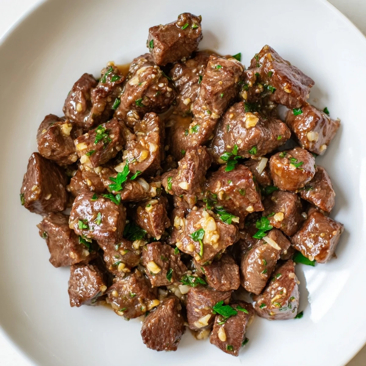 Golden-brown Air-Fryer Garlic-Butter Steak Bites, tender and flavorful, ready to be tossed in a rich butter sauce.