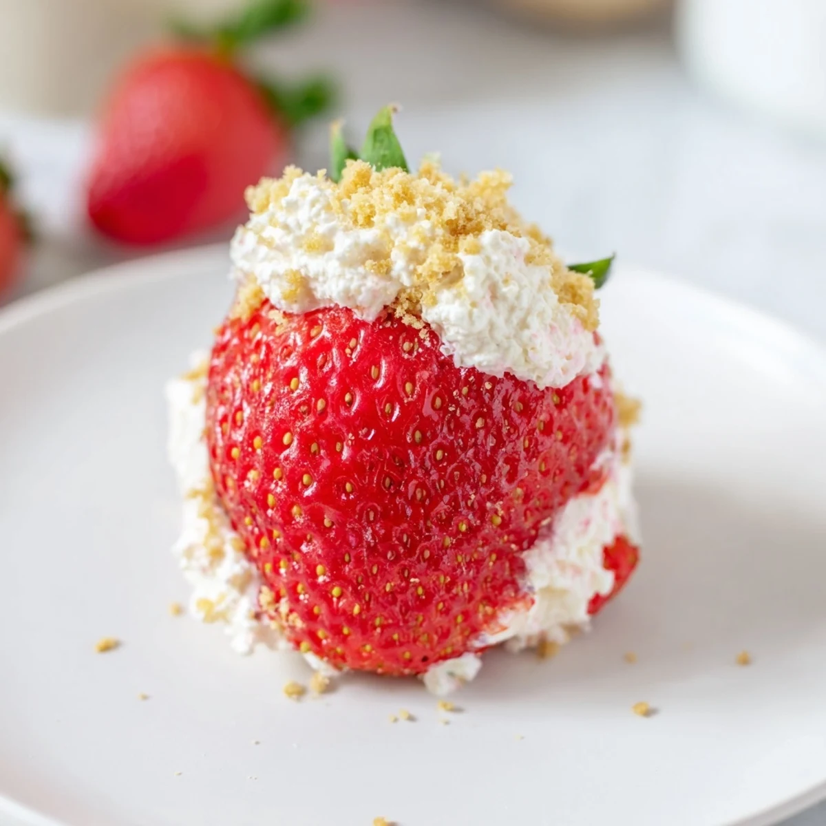 Brightly colored Cheesecake Stuffed Strawberries, a festive no-bake dessert ready to be enjoyed immediately.