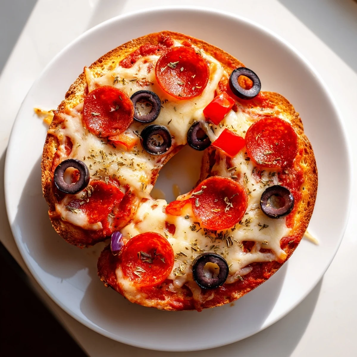 Golden, crispy air-fried mini bagel pizzas with pepperoni, ready straight from the air fryer.