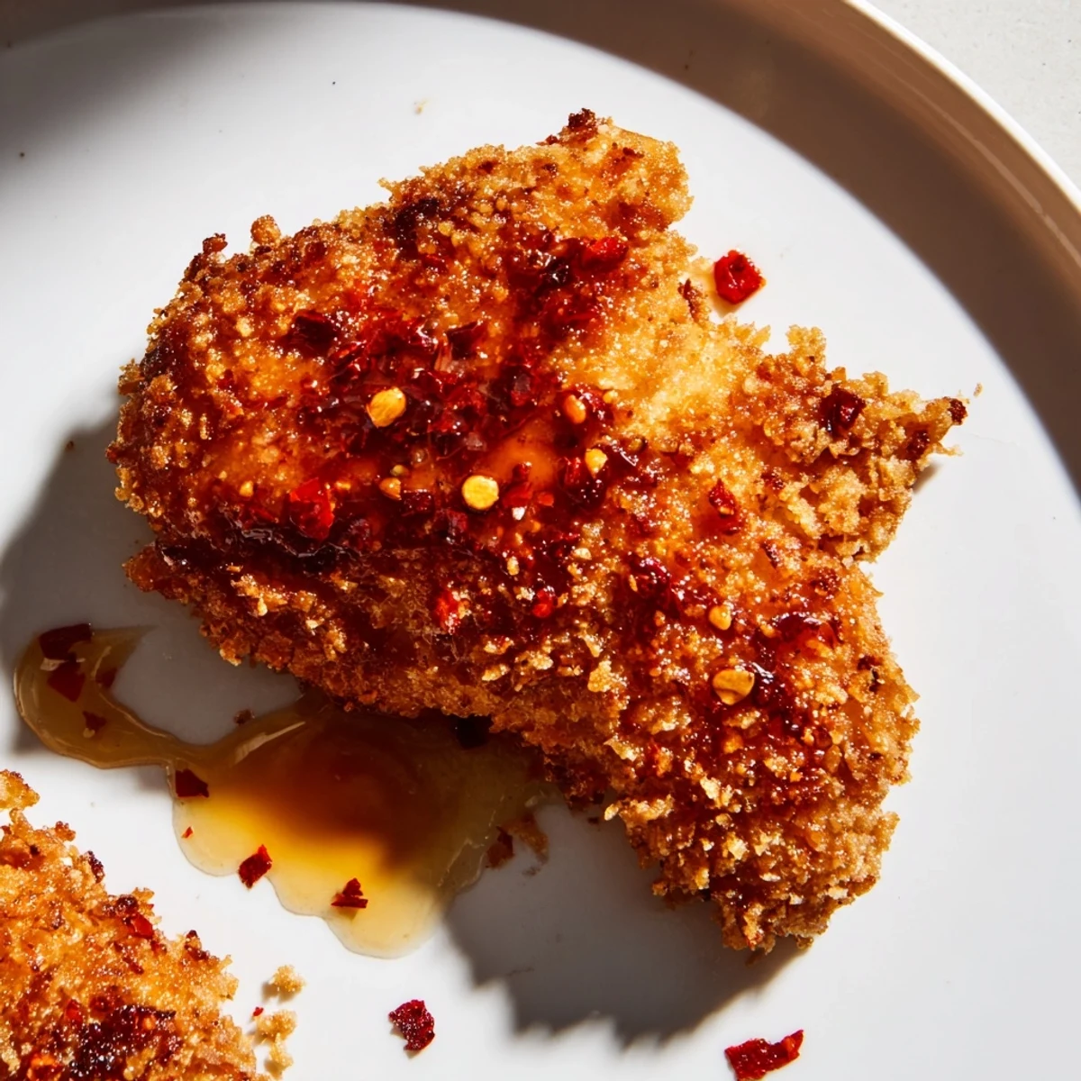 Air-fried Hot Honey Crispy Chicken Thighs with a perfectly golden crust, ready to enjoy.