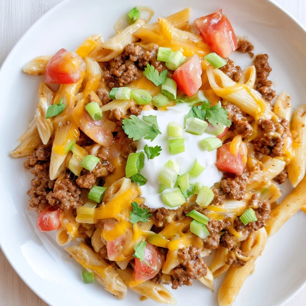 One-Pot Taco Pasta, a bubbling skillet of cheesy, flavorful Tex-Mex comfort food for dinner.