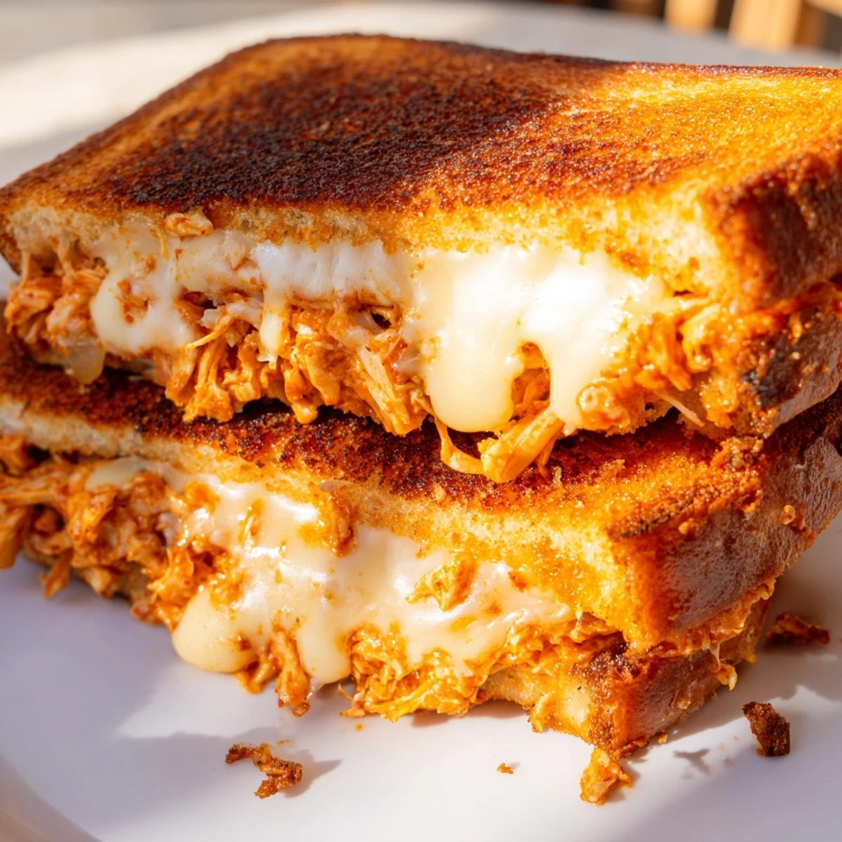 A close-up of a perfectly grilled Spicy Crispy Chicken Sandwich Grilled Cheese, ready to eat.