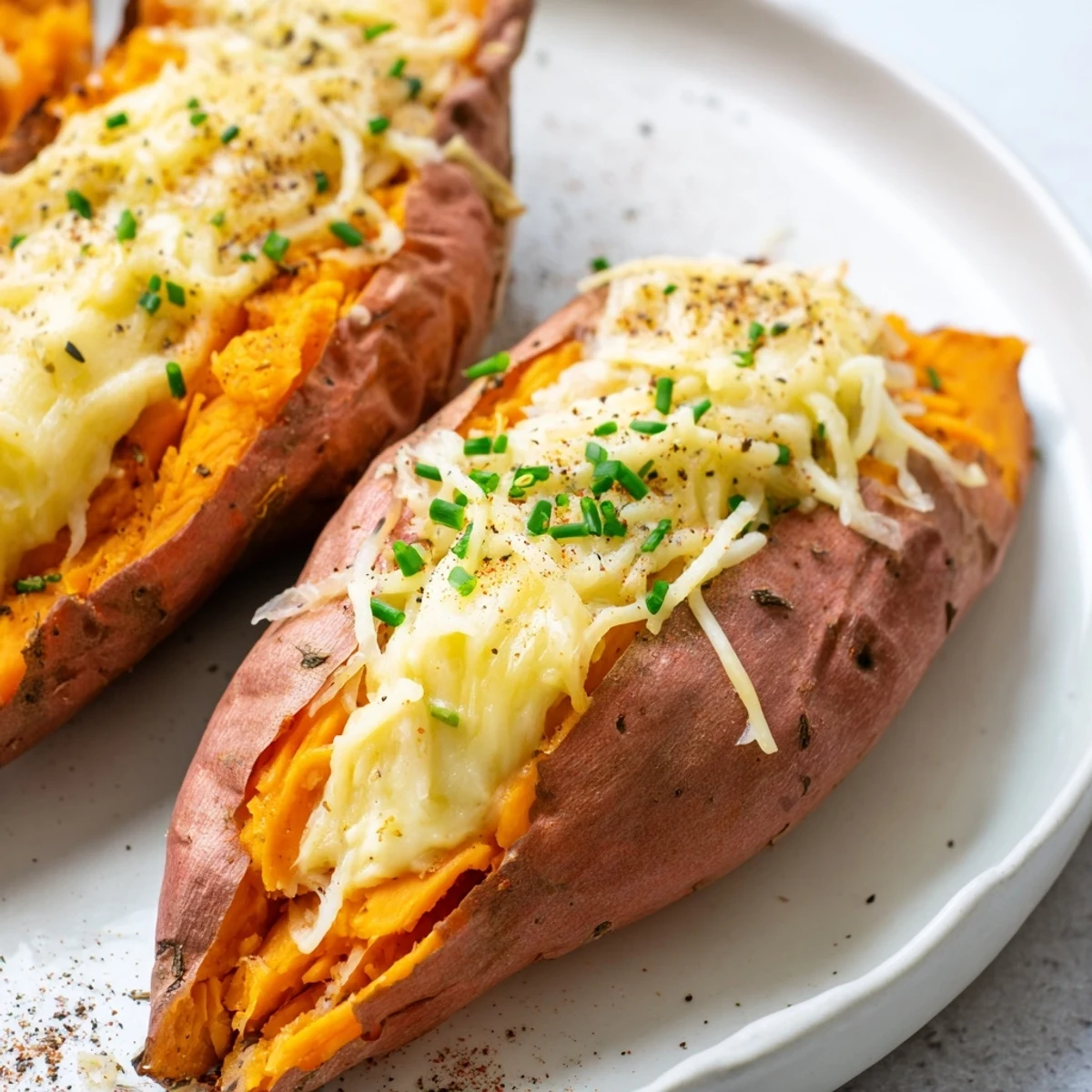 Delicious, oven-baked Sweet Potato & Cheese served hot, ready for enjoying like a sandwich.