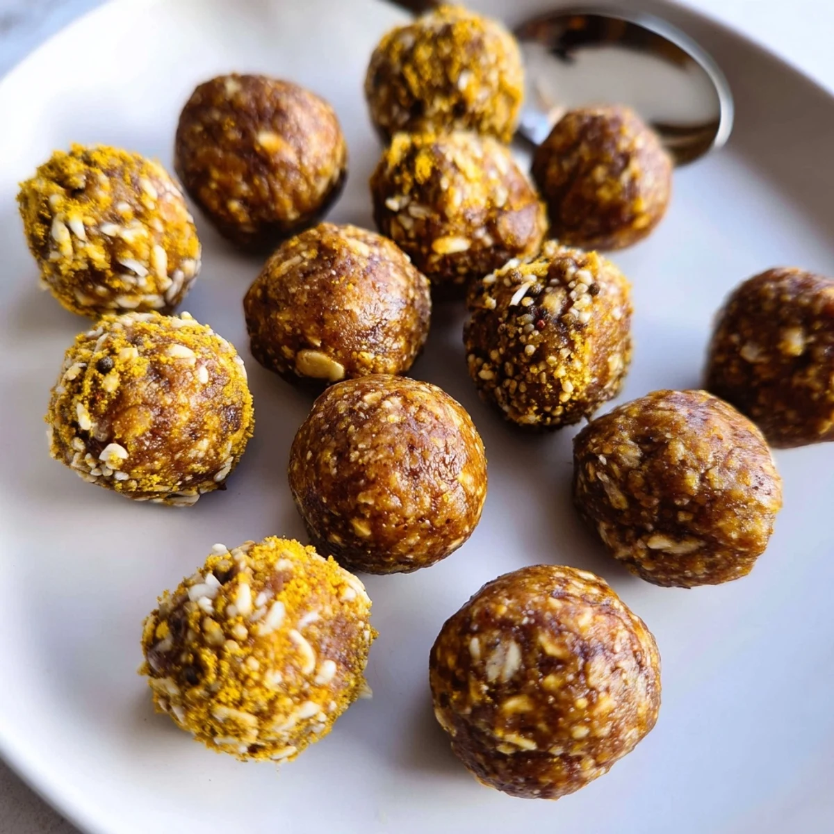 Vibrant orange Ginger Turmeric Energy Balls rolled in coconut on a rustic wooden board, showcasing a no-bake, vegan snack for a nourishing boost.