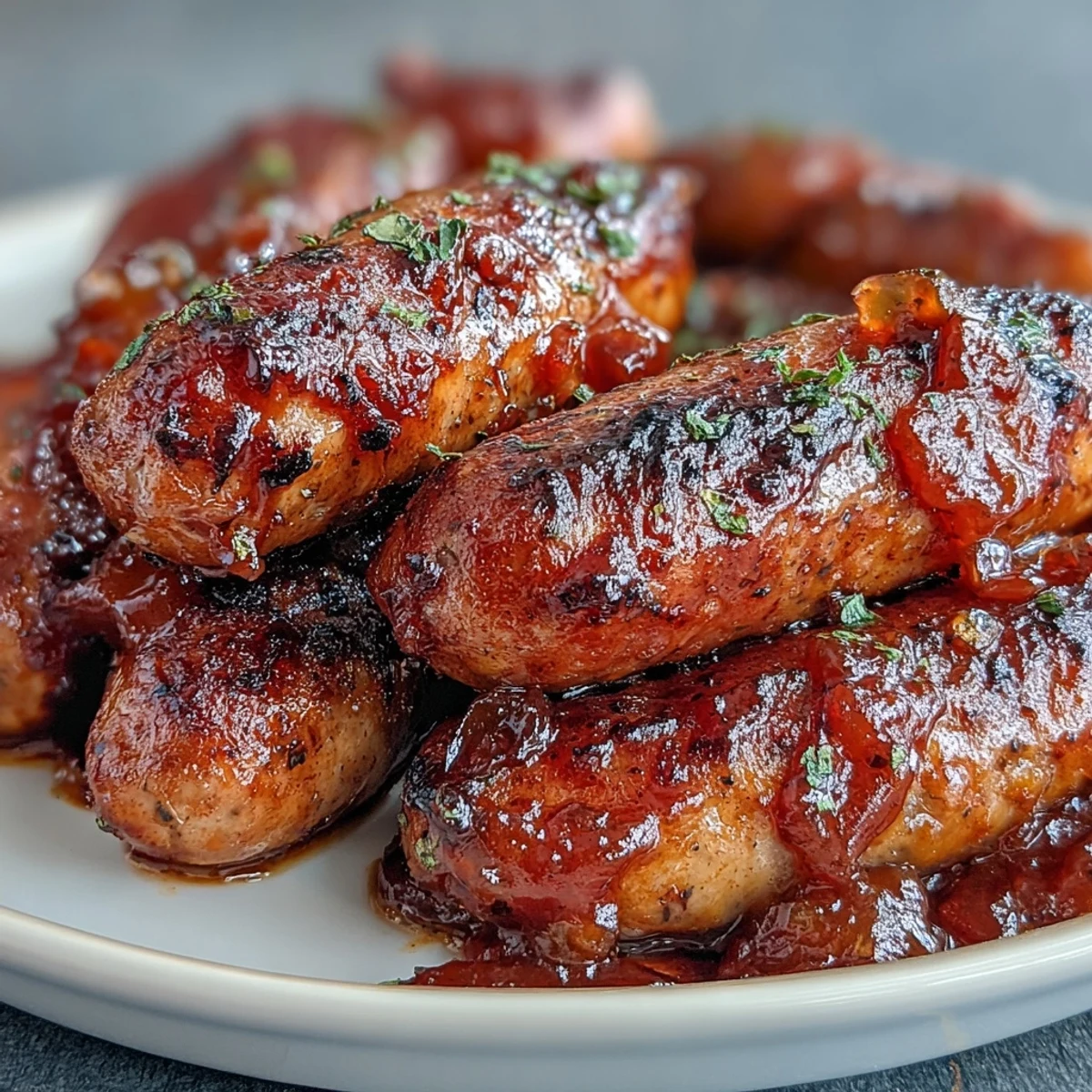 Tender cocktail sausages simmer in a sweet and tangy barbecue sauce with apricot jam in this easy Crock Pot BBQ Cocktail Sausage recipe.