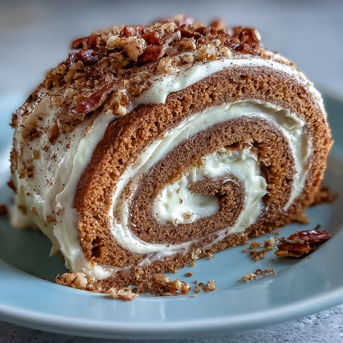 Inside a Hojicha Roll Cake, golden sponge spirals with hojicha cream and thin mango slices for a sweet-tart bite.