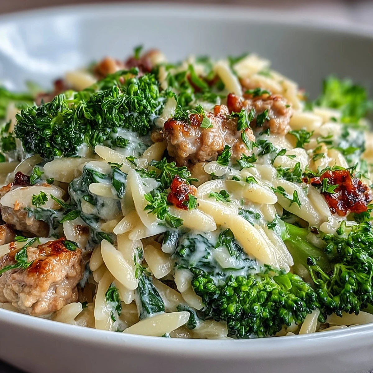 Creamy Garlic Turkey Broccoli Orzo