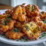 Crispy dandelion fritters with herb dipping sauce, golden and delicate, served with a creamy yogurt-based herb dip.