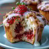 Strawberry Lemon Muffins with Glaze: Fluffy, tender muffins bursting with juicy strawberries and bright lemon zest, topped with a tangy lemon glaze for a perfect spring treat.