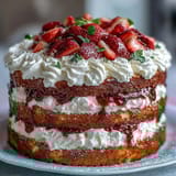 Spring Cakes: Naked Cake with Strawberries and Cream, fresh strawberries and fluffy whipped cream between light sponge layers, perfect for spring celebrations.