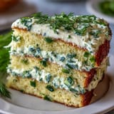 Savory Pickle Cake with dill frosting, a unique appetizer layered with tang and freshness.