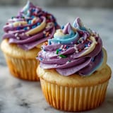 Bright Gemini Birthday Cupcakes with enchanting, expertly piped two-toned buttercream frosting.