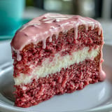 Glistening pink rosé velvet cake adorned with delicate cream cheese frosting and gold accents.