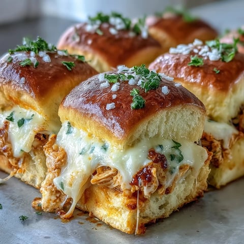 Golden-brown Pizza Dip Sliders fresh from the oven, featuring soft Hawaiian rolls stuffed with bubbly Buffalo chicken dip and melted cheddar.