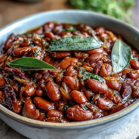 Tender creamy pinto beans simmered with onions, garlic, and bay leaves in a rustic Dutch oven.