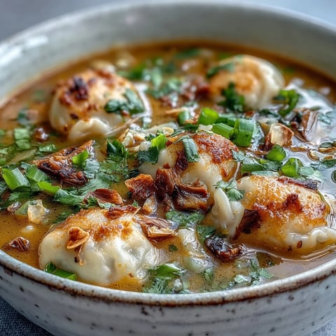 Creamy Quick Coconut Curry Soup with Dumplings steams in a white bowl, garnished with cilantro and chili oil.