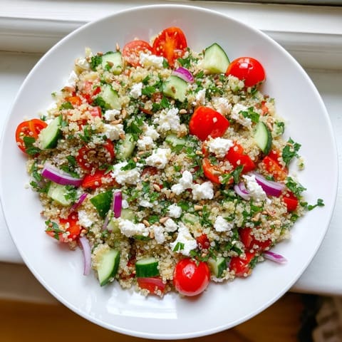 Vibrant Make-Ahead Quinoa Salad with Lemon Vinaigrette showcases fresh veggies tossed in bright, zesty dressing.