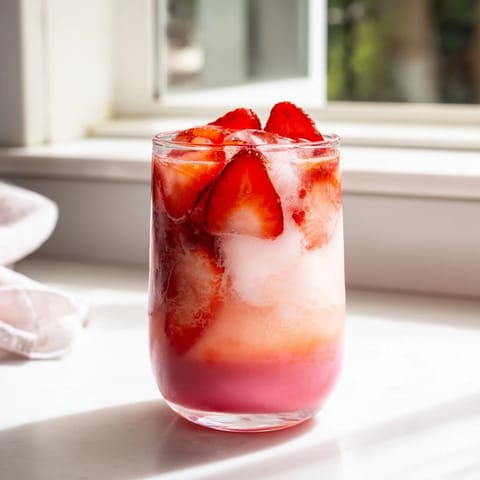 Two glasses of the Refresher Copycat Pink Drink with pink straws, showcasing tropical coconut milk and sweet strawberry slices for a cooling summer treat.