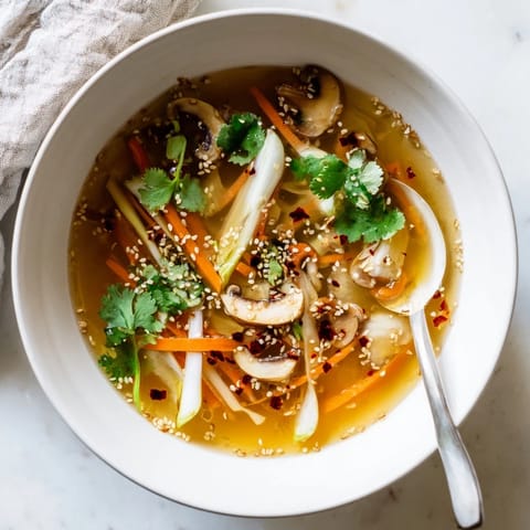 Savory Japanese-inspired broth with fresh ginger, miso, and colorful winter vegetables.  