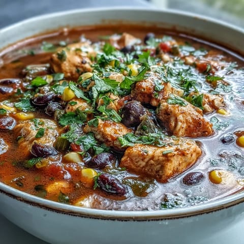 Southwestern Turkey Soup in a rustic bowl with lime wedges and crumbled tortilla chips on the side.