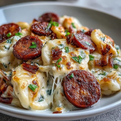 This slow-cooked pierogi casserole with kielbasa pairs creamy sour cream sauce and golden onions for an easy, hearty family dinner.