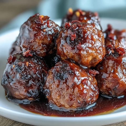 Golden-brown meatballs coated in glossy peach glaze, nestled beside fluffy rice for a satisfying family dinner.  