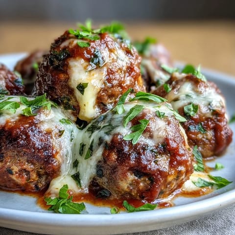 Tender Cheesy, Garlicky Meatballs With Marinara simmer in rich tomato sauce, ready to be served over gluten-free pasta.
