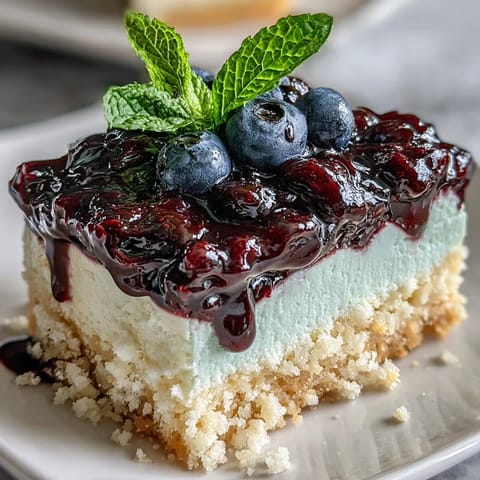 Close-up shot of a slice of Lemon Blueberry Shortbread Mousse Cake on a plate, fresh lemon zest garnish beside it.