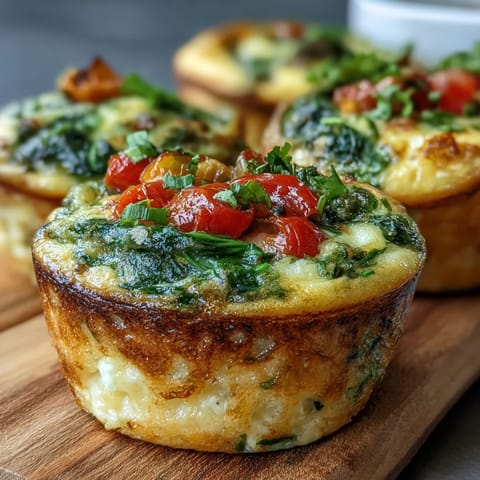 Savory egg muffin cups with cottage cheese, spinach, and juicy tomatoes — perfect for meal prep and on-the-go mornings.