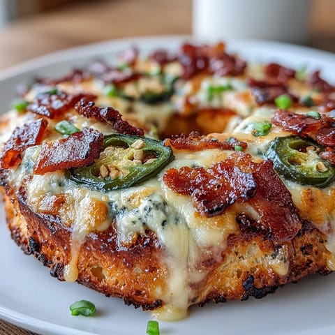 Chewy jalapeño cheddar protein bagels loaded with melted cheese and spicy jalapeños for a protein-packed breakfast.  