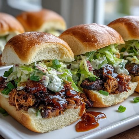 1. BBQ Baby Shower Pulled Pork Sliders with Coleslaw: Tender, smoky pork piled high on soft buns, topped with creamy, crunchy coleslaw—perfect for festive gatherings.
