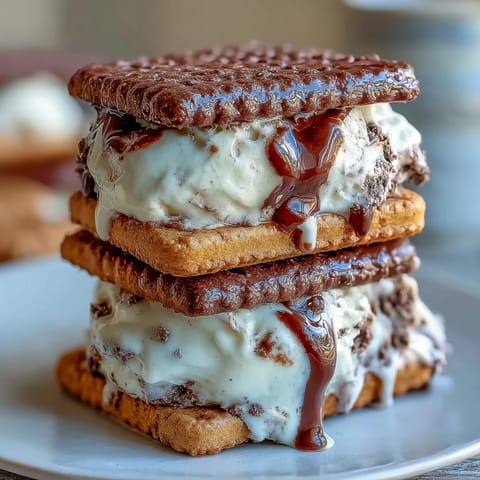 Creamy vanilla bean ice cream nestled between rich espresso cookies for a decadent Vanilla Bean Frappuccino Ice Cream Sandwich treat.