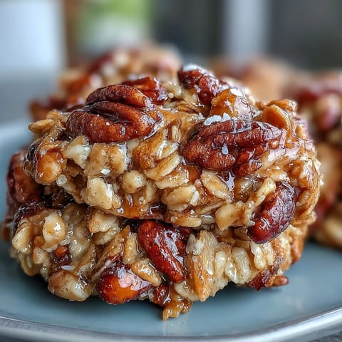 Homemade granola clusters with golden oats, crunchy nuts, and honey, baked into thick, hearty chunks perfect for breakfast or snacking.  