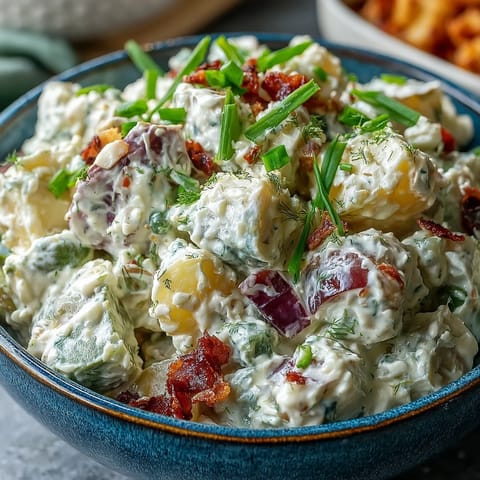 Creamy Juneteenth Soul Food Potato Salad with bright pickles, a picnic favorite.