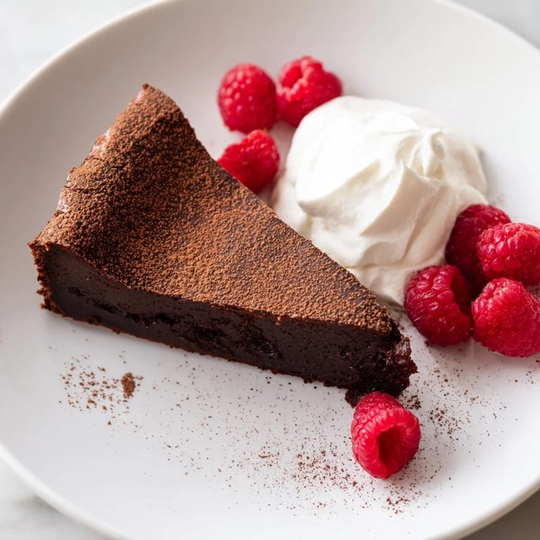 Imagine a moist slice of decadent flourless chocolate cake, perfect with a cup of coffee.