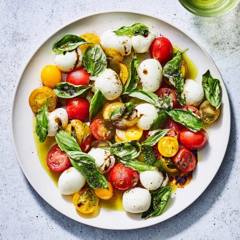 These light and flavorful Fresh Caprese Salad Skewers are a simple combination of red, white, and green.